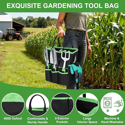 Yesker Gardening Tools 22-Piece Heavy Duty Garden Tool Set Gardening Supplies Gifts for Women Men Gardening Hand Tool Kit with Non-Slip Ergonomic Handle, Garden Bag, Gloves, 15 Plant Tags, Black Green
