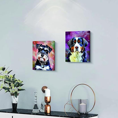 Framed Watercolor Dog Wall Art Canvas, Set of 4 Modern Pet Printing 8x10 Inches, Bernese Mountain Dog, Schnauzer, Border Collie, Husky Prints