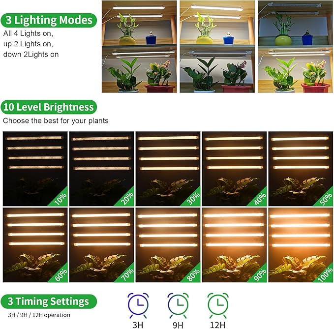 LED Plant Growing lamp, 3000K Full Spectrum Grow Light Strips for Indoor Plants with 3/9/12H Timer & 10 Dimmable Levels, Sunlike Grow Light for Green House Hydroponics Succulent