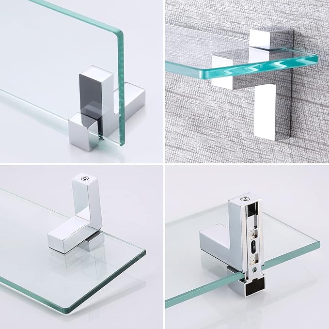 KES Bathroom Shelf Tempered Glass Shelf, 20 Inch Rectangular Glass 8mm-Thick Extended Wall Mount Polished Chrome, BGS3201