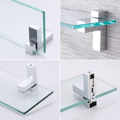 KES Bathroom Shelf Tempered Glass Shelf, 20 Inch Rectangular Glass 8mm-Thick Extended Wall Mount Polished Chrome, BGS3201