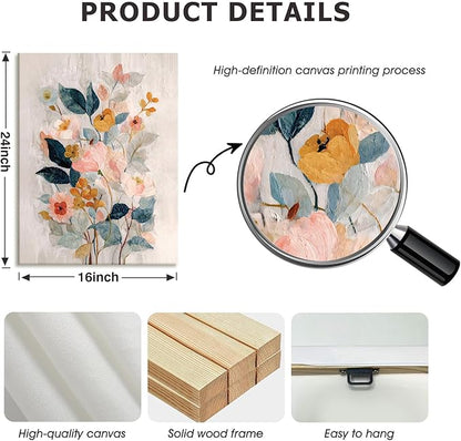RUMSICH 2 Pcs Watercolor Floral Canvas Wall Art Colorful Wildflowers Print Posters Bohemian Botanical Wall Decor Modern Minimalist Flower Paintings Artwork Pictures Living Room Bedroom 16x24 Inch