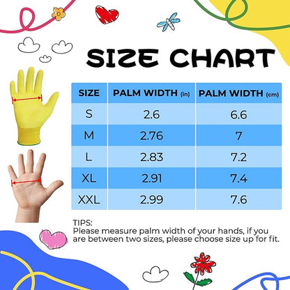 HANDLANDY 2 Pairs Kids Gardening Gloves, Toddler Children Garden Yard Work Outdoor Playing Gloves, Rubber Coating, for Girls Boys Youth (Size S, Yellow)