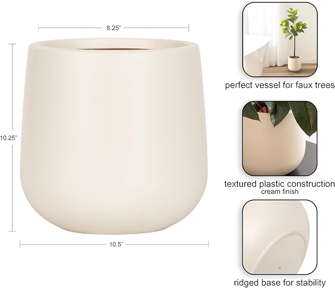 Kate and Laurel Jia Transitional Round Indoor Planter Pot, 11 x 11 x 11, Cream, Modern Circular Planter for Indoor Plants for Living Room or Sunroom Decor