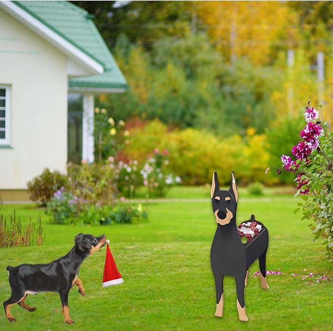 Doberman Dog Planter Plant Pots,Cute Dog Flower Planter,Gifts for Pet Lovers,Unique Animal Plant Pots,Office,Indoor Outdoor Garden Decor(9.45 * 5.28 * 13.58in)