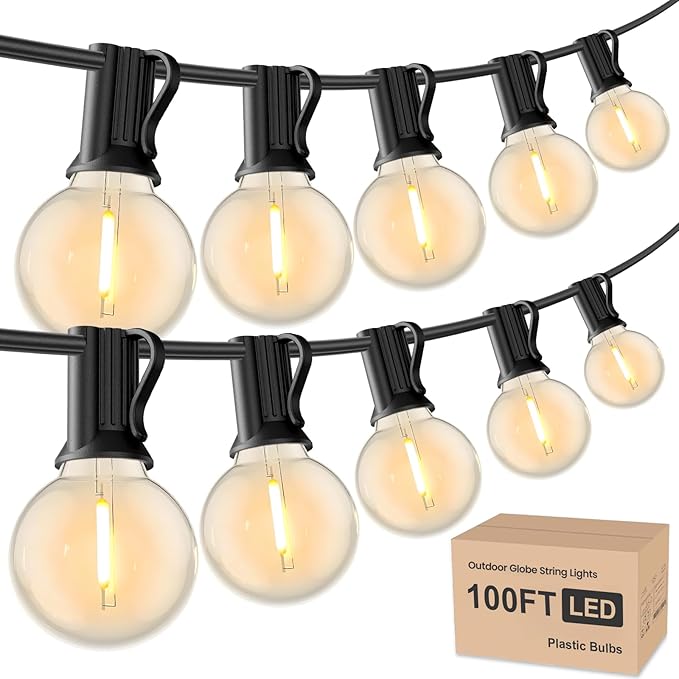 RTTY 100FT All-Purpose Outdoor String Lights with 50 G40 Bulbs - Versatile for Patio & Deck Lighting, Backyard Gatherings, Poolside Evenings, and Intimate Wedding Decor