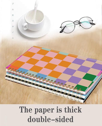 Spiral Journal Notebook,A5 Hardcover Lined Journals for Women Girl 6 x 8.3 in,120 Pages Thick Paper,Cute College Ruled Writing Notebook for Gifts Office Work School(Colorful Checkered)