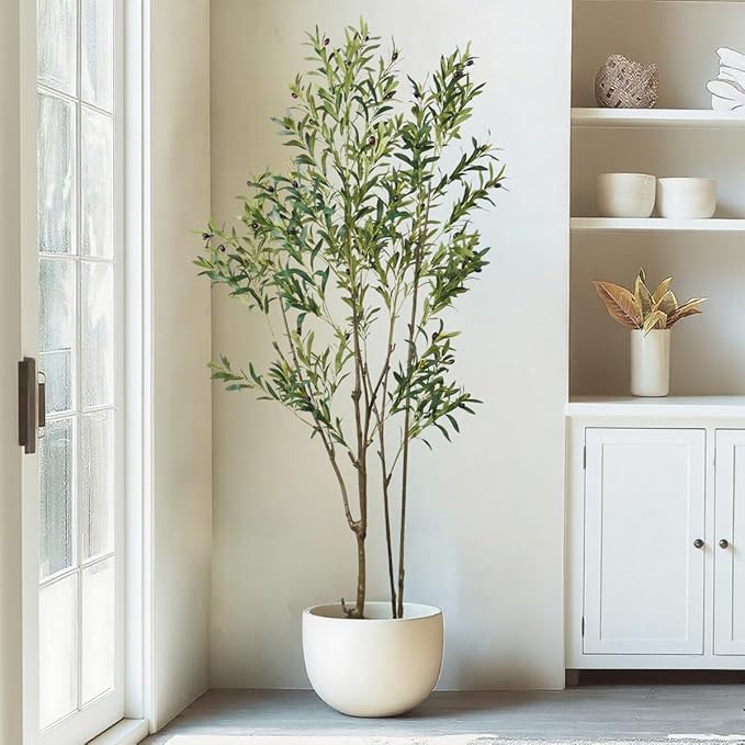 6.89ft Artificial Olive Tree, Faux Olive Tree with Lifelike Fruits, 82.68 Fake Olive Tree with Sturdy Plastic Pot, Artificial Plants for Office Home Living Room Indoor Outdoor Decor