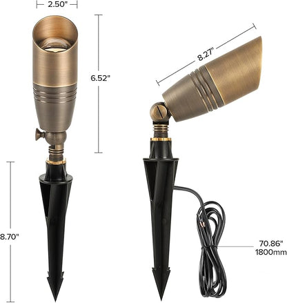 LUTEC Solid Brass Low Voltage Landscape Lighting, 12V Heavy Duty Waterproof Landscape Spotlights Bronze, Wired Uplights Outdoor Fixtureswith ABS Spike, Garden Yard Pathway Tree with MR16 Bulb