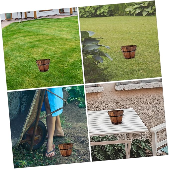 Wooden Barrel Flower Pot Succulent Planter 4 Inch Rustic Vintage Style Indoor Outdoor Garden Decor