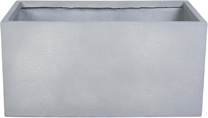 LeisureMod Flora 24" Fiberstone & MGO Clay Planter, Mid-Century Modern Rectangular Pot for Indoor & Outdoor Use, Grey