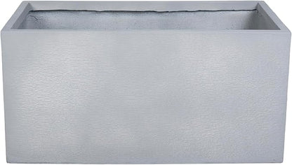 LeisureMod Flora 24" Fiberstone & MGO Clay Planter, Mid-Century Modern Rectangular Pot for Indoor & Outdoor Use, Grey