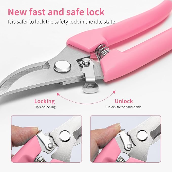 Flower Scissors, Flower Shears High Strength Steel Sharp, Ergonomic Handle Pruning Shears for Gardening, Lightweight Garden Scissors, 1-inch Cut Capacity Rust Resistant for Plants Bonsai-Pink