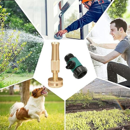 Garden Hose Sprayer Nozzle Adjustable Brass Hose Nozzle Heavy Duty Water Hose Spray Gun Nozzle with 3/4”GHT Thread On/Off Hose Shut Off Valve,for Watering Plants,Cleaning,Pets Shower 3 Pack