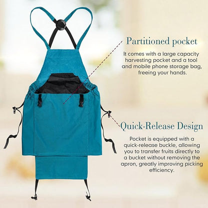 Cuffbow 2 Pack Harvest Gardening Aprons with Pockets for Women & Men Garden Picking Apron with Fast-release Buckle for Fruit Picking & Harvesting Gardening Tool Gifts for Mom Dad