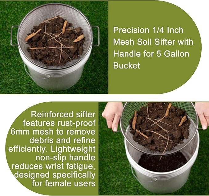 Garden Tool Set Heavy Duty,Sand Soil Compost Sifter 1/4 Inch Mesh,Stainless Steel Tools with Organizer Bag,Gardening Kit for Weeding, Planting, Digging,Gardening Gifts for Women Novice Gardener