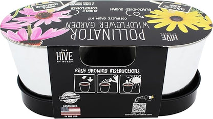 BUZZY Seeds Pollinator Garden Grow Kit with 2 Galvanized Metal Pots, Black-Eyed Susan and Coneflower Seeds, Growing Medium, Plant Markers, Chalk and Easy Instructions, Great Gift for Plant Lovers