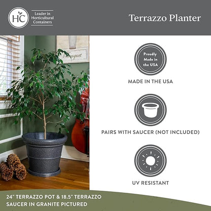 The HC Companies Terrazzo Large Round Plastic Plant Pot w/Rolled Rim - Lightweight & UV Resistant Gardening Pot for Herbs & More - Outdoor & Indoor Plant Pots w/Drainage (24”, Granite, Pack of 2)