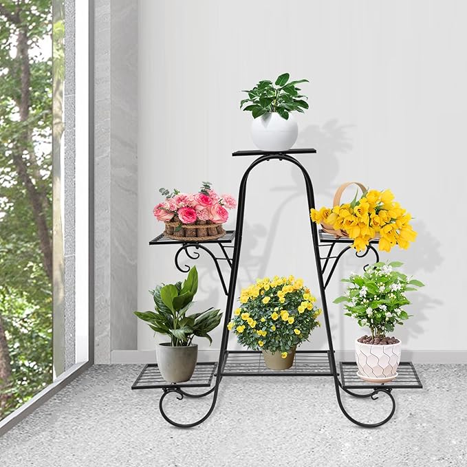 6 Tier Plant Stand Indoor, Corner Tiered Plant Stands, Metal Tall Plant Display Holder Shelf Flower Rack Outdoor Garden Plant Display Rack, Flower Pot Stand for Corner Living Room Balcony Garden Patio