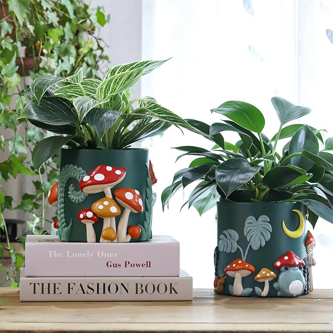 GUGUGO Colorful Mushrooms Planters Cute Unique Rainbow Planter with Drainage, Vintage Retro Flower Plant pots for Indoor Plants, Eclectic Succulent Gardening Pot for Boho Modern Home Décor (C,5 Inch)