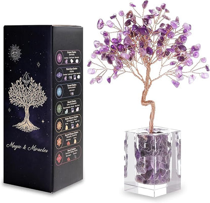 Amethyst Crystal Tree of Life Chakra Healing, Home Office Desk Shelf Decor, Desk Decorations, Feng Shui Decor for Spiritual Healing Woman Sister Birthday Gifts Ideas