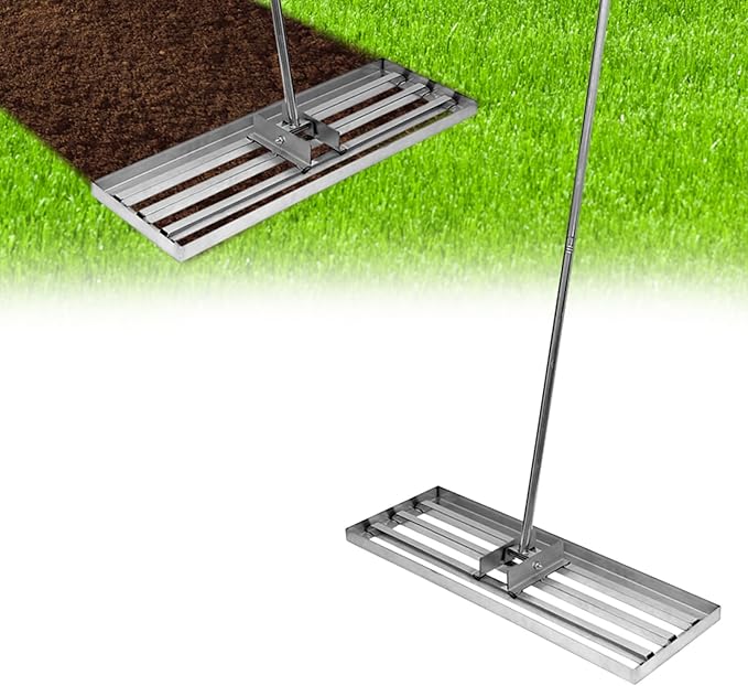30" x 10" Stainless Steel Lawn Leveling Rake, Professional Grade Levelawn Tool with 78" Adjustable Handle for Soil, Dirt, and Turf Grading, Garden and Yard Leveler