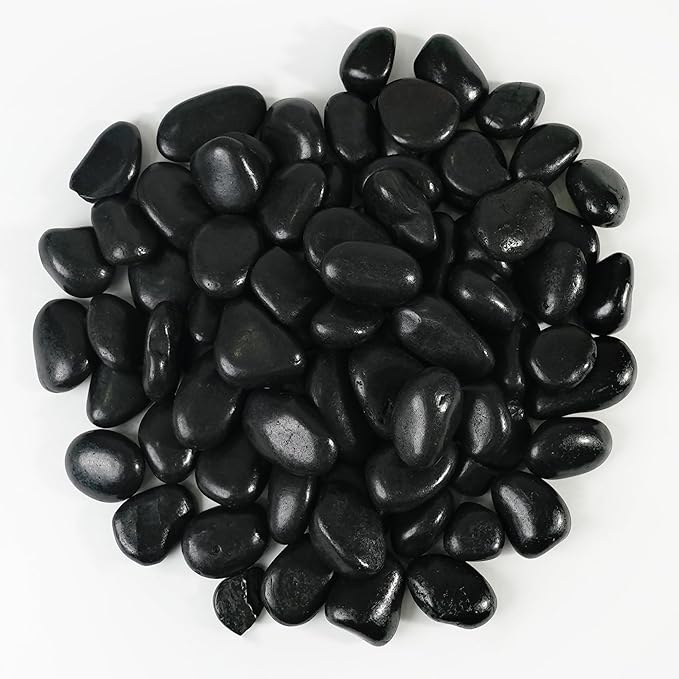 StoneCreek 12 LBS River Rocks, Large Size, Decorative Garden Stones for Plant Landscaping, Polished Gravel Filler Pebbles for Home Decoration, Vases, Succulents(Black Pebbles)