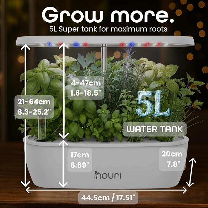 Nouri 12 pod APP Smart Garden for Home Cooks | w/Heirloom Basil | Hydroponics Growing System | LED Grow Lights | Indoor Herb Garden Kit | Herb Growing Kit Indoors for Plant Lovers, Gardeners, Kitchen