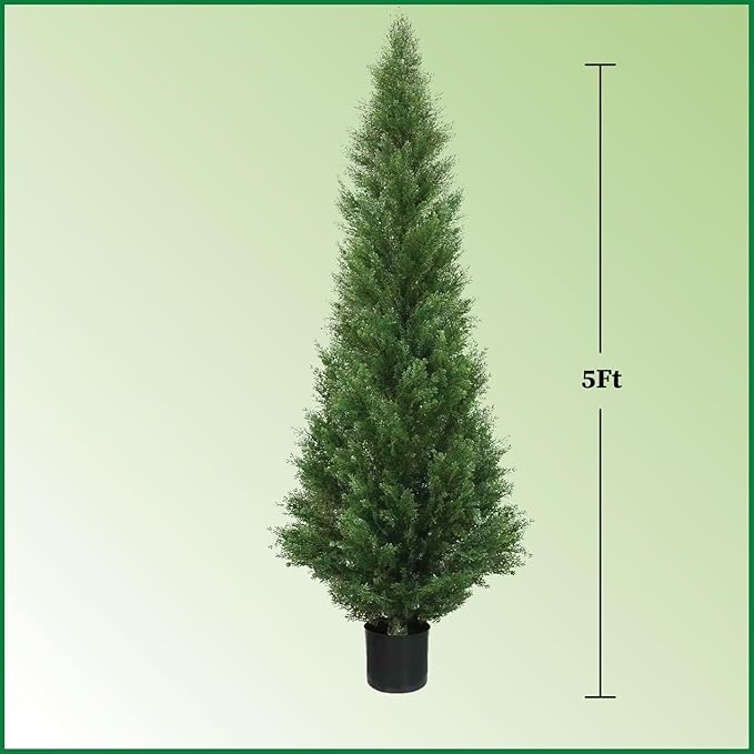 Two 5 Foot Outdoor Artificial Cedar Topiary Trees Potted Plants Two Peace Construction