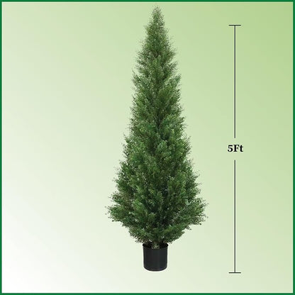 Two 5 Foot Outdoor Artificial Cedar Topiary Trees Potted Plants Two Peace Construction