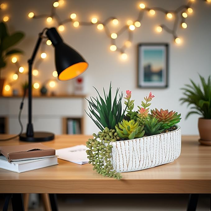 Fake House Plants Artificial - 8.7" Assorted Faux Succulents in Pots for Office Desk Decor and Bathroom Plants Decor - Small Shelf Decor and Cute Fake Plants for Room Kitchen