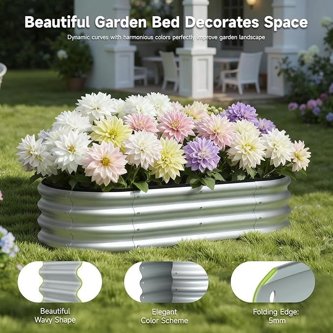 4x2x1FT Raised Garden Bed Kit, Metal Planter Box Outdoor, Planters for Outdoor Plants, Flower, Vegetables, Herbs (Silver,2PCS)
