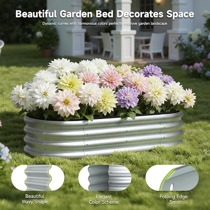 4x2x1 FT Raised Garden Bed, Metal Planter Box Outdoor, Planters for Outdoor Plants, Flower, Vegetables, Herbs (Silver,1PC)