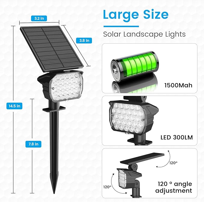 VOLISUN Solar Spotlight Outdoor, IP67 Waterproof Solar Landscape Spot Lights，Uplights for Yard Garden Pathway - 8 Pack (Cool White) 27 LED 3 Lighting Modes