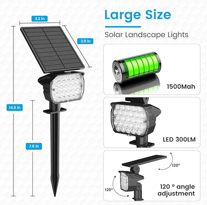 VOLISUN Solar Spotlight Outdoor, IP67 Waterproof Solar Landscape Spot Lights，Uplights for Yard Garden Pathway - 2 Pack (Warm White) 27 LED 3 Lighting Modes