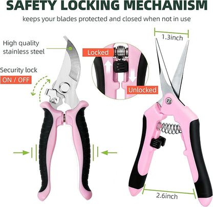3 Pack Garden Pruning Shears, Stainless Steel Shears, Gardening Shears, Scissors, Garden Clippers, Pruning Snips, Pruning Shears for Gardening Tools (Pink)
