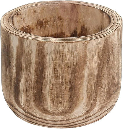 CYS EXCEL 8.25'' Burnt Finish Cylinder Planter Lightweight Natural Wood Cachepot for Indoor Plants, Succulents, Herbs, Home & Office Decor