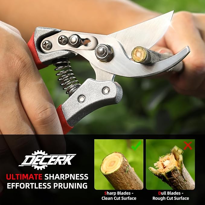 DECERK Professional Bypass Pruning Shears, Ultra Sharp Garden Scissors & Clippers, Effortless 3/4" Branch Clippers