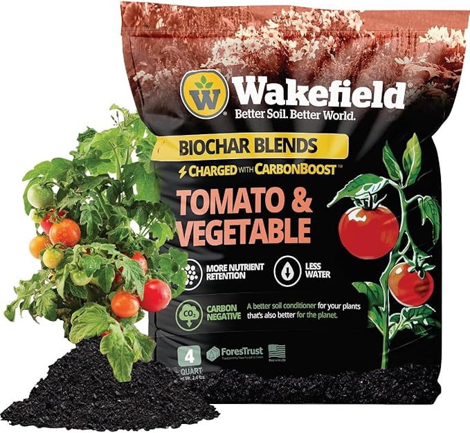 Wakefield Premium Biochar Blend – Organic Potting Soil for Vegetables, Tomatoes & Gardens – Potting Mix Enriched with Humic Acid & CarbonBoost – Versatile Top Soil for Indoor & Outdoor Plants-4quarts