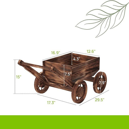 Wooden Flower Cart with Wheels Wooden Wagon Planter Outdoor Garden Planter Decor Planter for Patio Balcony Trolley Decoration Succulent Flower Pot, Indoor Backyard Balcon Decor（S）