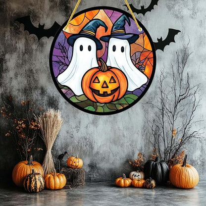 Acrylic Window Hanging Ghosts Pumpkin Stained Panel Window Decoration for Halloween Decorations Outdoor Indoor Garden Yard Home Halloween Decor 8 Inch