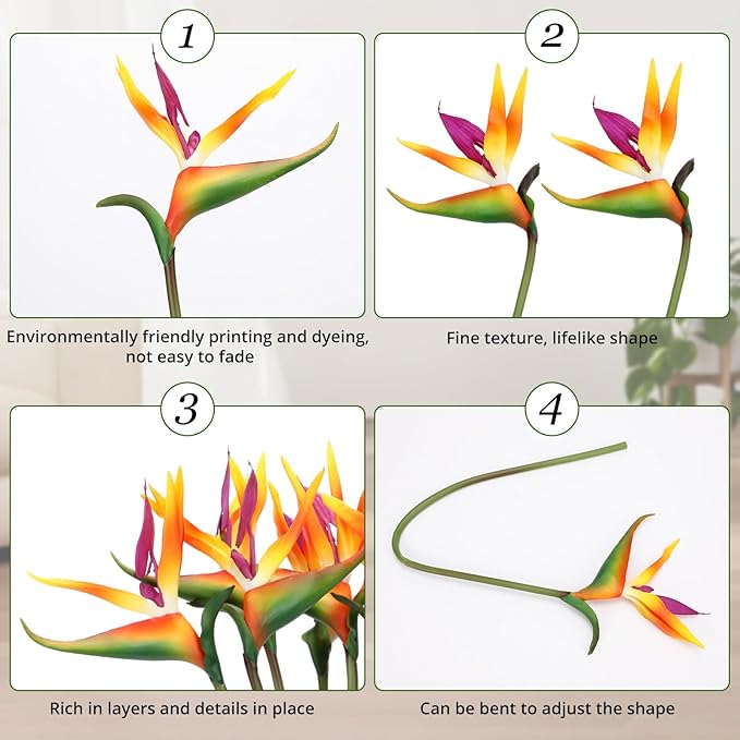 Hanaive 20 Pcs Bird of Paradise Artificial Plant 24 Inches Hawaiian Tropical Flowers Fake Rubber Strelitzia Faux Flowers Bouquet for Home Garden Office Wedding Indoor Outside Party Decor DIY (Yellow)