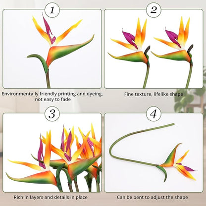 Hanaive 20 Pcs Bird of Paradise Artificial Plant 24 Inches Hawaiian Tropical Flowers Fake Rubber Strelitzia Faux Flowers Bouquet for Home Garden Office Wedding Indoor Outside Party Decor DIY (Yellow)