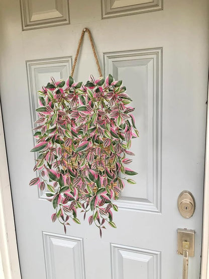 DILATATA Fake Hanging Plants Artificial Hanging Plants 22" Faux Wandering Jew Hanging Leaves Plant for Wall Shelf Home Indoor Outdoor Decor - 5 Pack