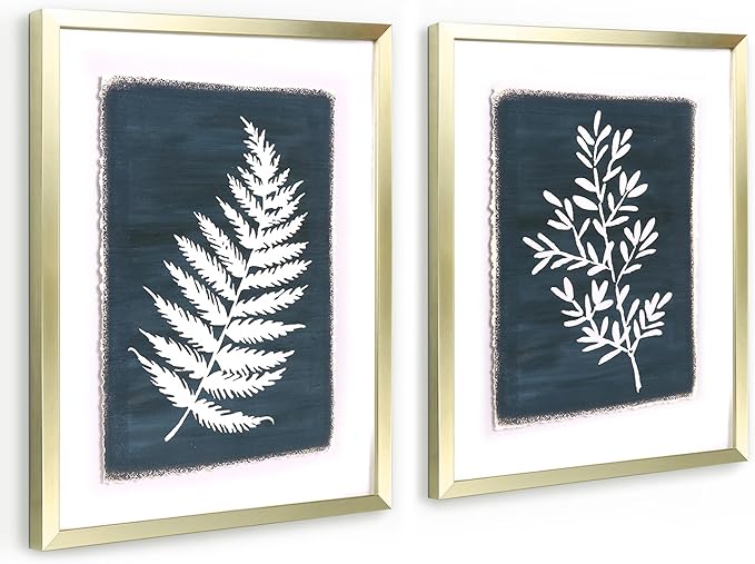 ArtbyHannah 2 Pack 12x16 Framed Botanical Wall Art Decor with Gold Frame and Decorative Tropical Plant Pictures Print For Home Decoration