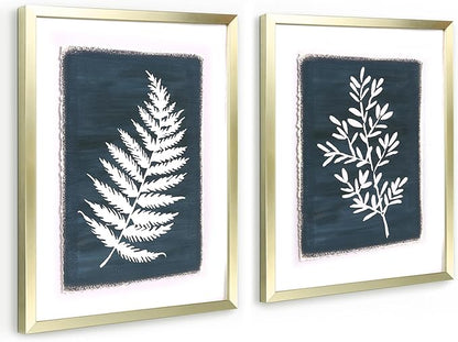 ArtbyHannah 2 Pack 12x16 Framed Botanical Wall Art Decor with Gold Frame and Decorative Tropical Plant Pictures Print For Home Decoration