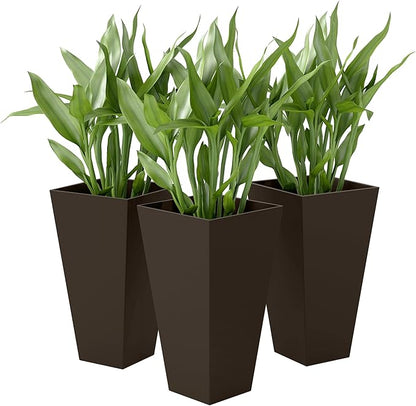 Outsunny Tall Planters for Outdoor Plants Set of 3, 28 in Taper Planters with Drainage Holes, Indoor Grande Plant Pots, Front Porch Decor, Brown