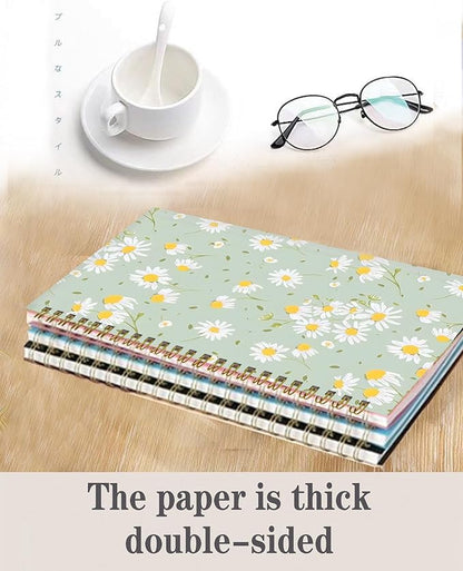 Spiral Journal Notebook,A5 Hardcover Lined Journals for Women Girl 6 x 8.3 in,120 Pages Thick Paper,Cute College Ruled Writing Notebook for Gifts Office Work School(Cute Green Daisy)