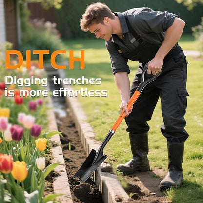 HIGHLIGHT Spade Shovel, Transplanting Spade, Drain Spade, Spade Shovels for Digging, Sharp Shooter Shovel or Spade, 45Inch, Stell D-Grip,Fiberglass Handle, Orange