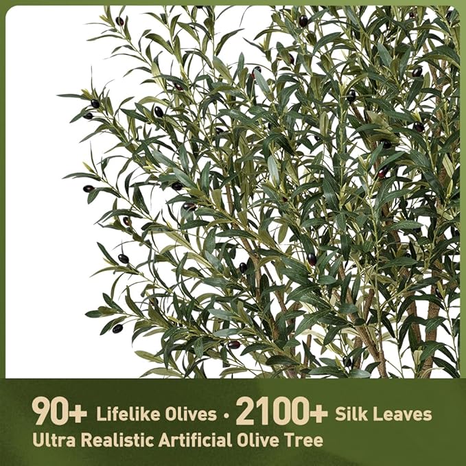 Olive Tree Artificial Indoor 7ft - UV Resistant Large Fake Plants - Realistic Faux Olive Tree in Pot - Tall Artificial Plants Outdoor for Home, Patio, Living Room, Office Decor,VN138